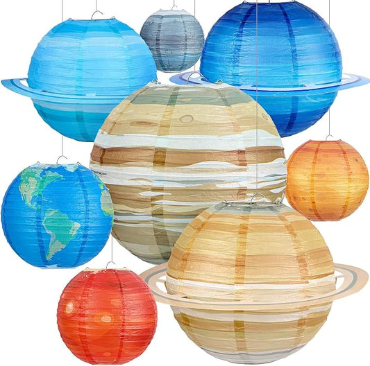 Hortsun 8 pcs 12inch Space Paper Lanterns,Hanging Planets Lanterns, Out of This World Solar System for Classroom Birthday Party Decor, Outer Space Theme Hanging Decorations