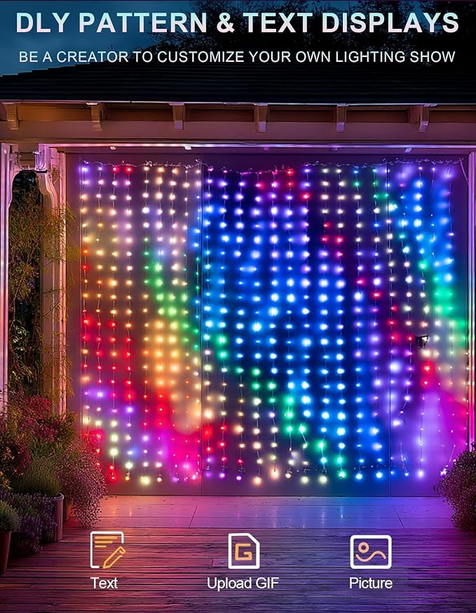 Dazzle Bright Smart Curtain Lights, 400LED 6.6FT x 6.6FT Color Changing Valentine's Day Christmas Lights with Remote & APP, Dynamic DIY Fairy String Lights for Indoor Outdoor Bedroom Decorations