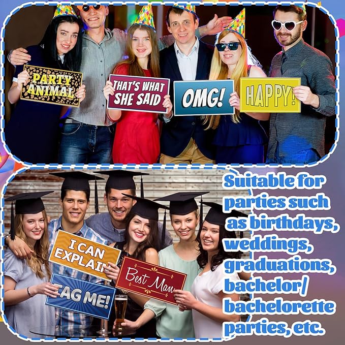 AceOrbit 64 Designs Funny Photo Booth Prop for All Occasion Double Sided 11x5.5'' Photobooth Props Sign Decor DIY Waterproof Selfie Sign for Wedding Graduate Birthday Party Supplies(Classic Style)