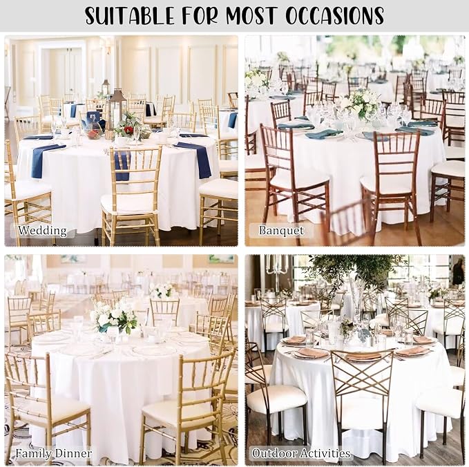 Fivenl 8 Pack Round Tablecloth 70 Inch White Round Table Covers Bulk Washable Polyester Fabric Table Clothes for Wedding Party Reception Banquet Buffet Restaurant (White, 70 Inch)