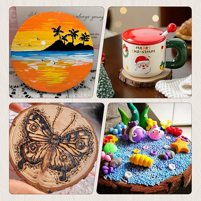 FSWCCK 10 PCS Unfinished Wood Slices for Centerpieces-Round Natural Discs with Tree Bark, Wooden Cookies Circles for Crafts Christmas Ornaments, Rustic Wedding Decor,Table Decoration (4"- 4 .7")