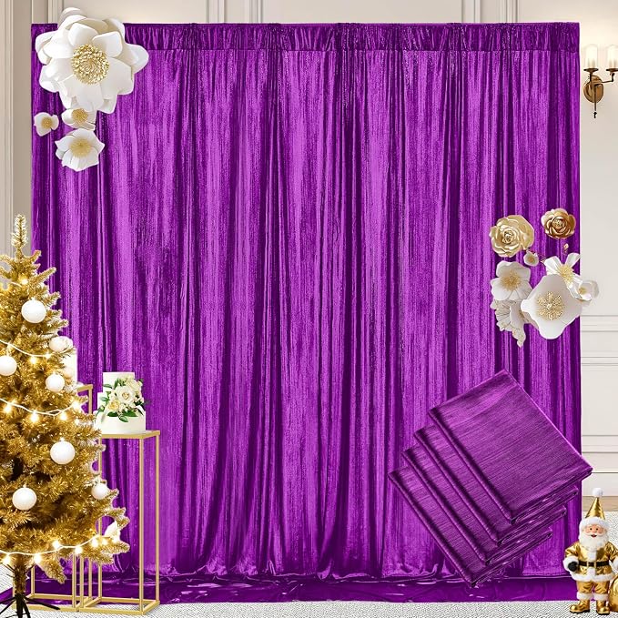 Purple Sequin Backdrop Curtains 9.6x10ft - Glitter Photography Backdrops with Non-Shedding Shimmer Wrinkle-Free Stage Drapes for Birthday Halloween Studio Shoots (4.8x10ft 4 Panels)