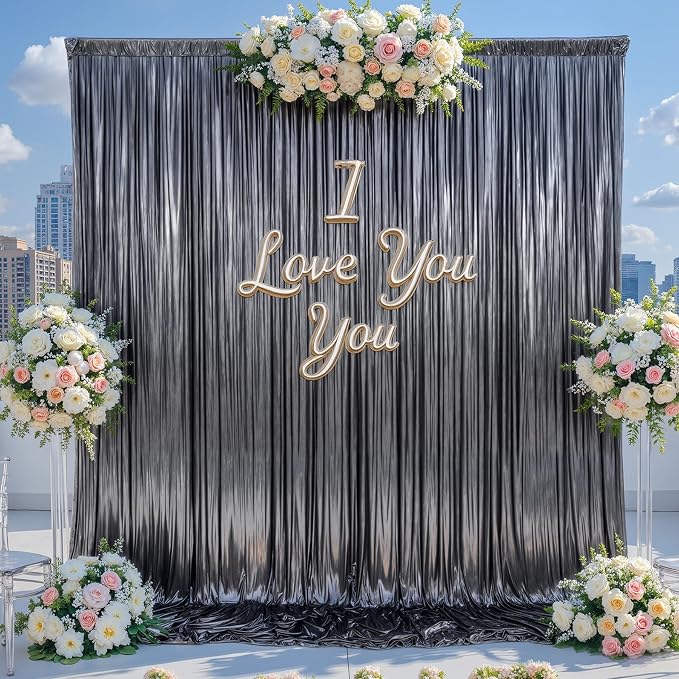30×10FT Silver Black Backdrop Curtain Shimmer Sequin Photo Backdrop Drapes for Wedding Party Background Birthday Graduation Back Drop Bridal Baby Shower Christmas Halloween Stage Decor