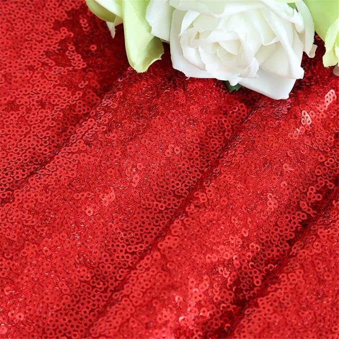 B-COOL Sequin Tablecloth Red Party Decorations: Round Tablecloth Overlay 90 Inch Sparkle Fabric for Birthday Beach Parties Christmas Table Decor
