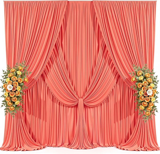 10x10ft Orange Backdrop Curtains for Parties Baby Shower Photo Wrinkle Free Polyester Photoshoot Curtains Drapes Backdrop for Birthday Party Wedding Graduation Photography Background 2 Panels 5x10FT