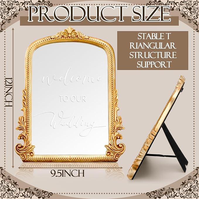 Bucherry Vintage Love Wedding Sign Welcome to Our Wedding Mirror Plaque Elegant Resin Frame with Mirror 12" x 7.5" Baroque Reception Decor Gold Table Centerpiece