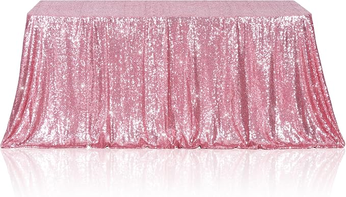 Poise3EHome Fuchsia Pink Sequin Tablecloth 60×120 Inch Rectangle Sparkly Fabric Table Cloth for Birthday Wedding Party Valentine Holiday Baby Shower Christmas Decoration