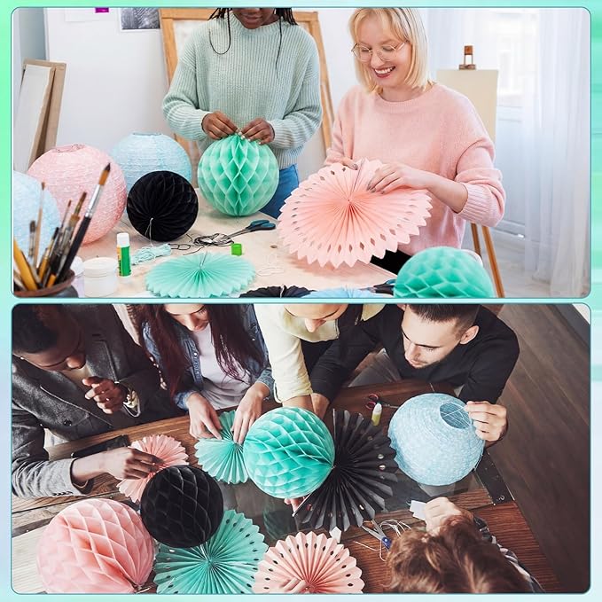 Retisee 18 Pcs Colorful Composition Book Classroom Decoration Kits Black and White Composition Hanging Paper Lanterns Paper Fans Honeycomb Balls Decor for Graduation End of Year School Supplies