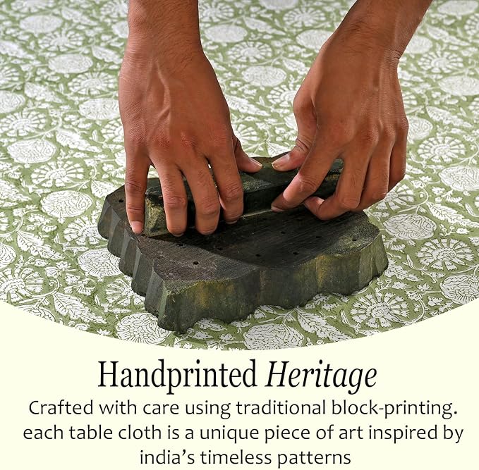 CPC Olive Bloom Tablecloth 100% Cotton 72x160 Inch Indian Block Print Rectangle Table Cover, Table Cloth for Gifting in Weddings, Halloween, Fall, Christmas, Thanksgiving
