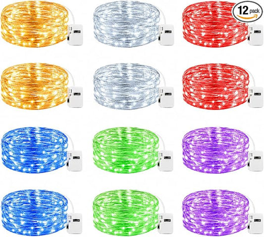 12 Pack Fairy Lights Battery Operated - 7ft 20 Led Twinkle Lights 3 Modes, Bulk Mini String Lights Waterproof for Mason Jars Vases Crafts Party Wedding Decoration Christmas -Multicolor