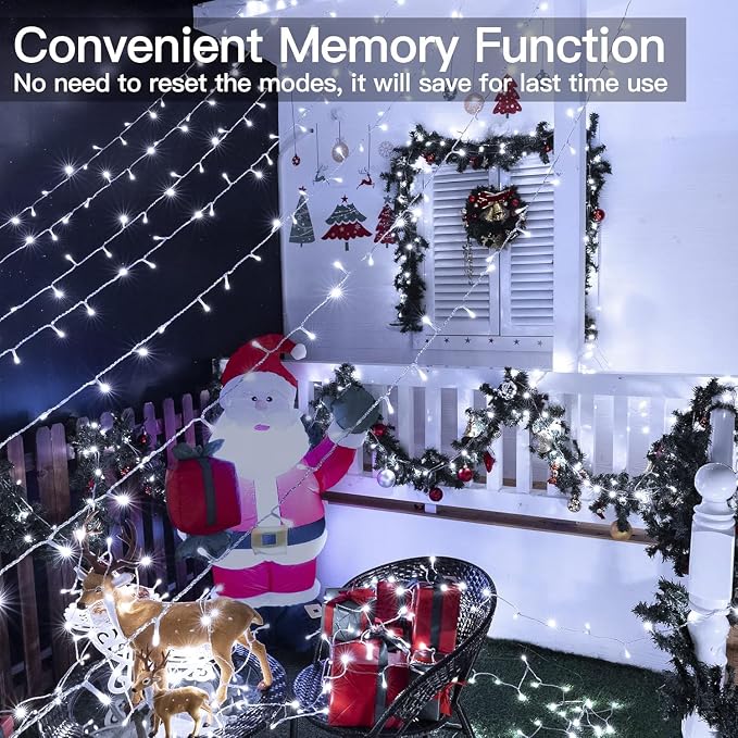 Ollny Christmas Lights Outdoor Waterproof, 1000LED 328FT Super Long String Lights with Remote 3 Timer, Plug in 8 Modes Fairy Light for Outside House Bedroom Xmas Decorations, Cool White