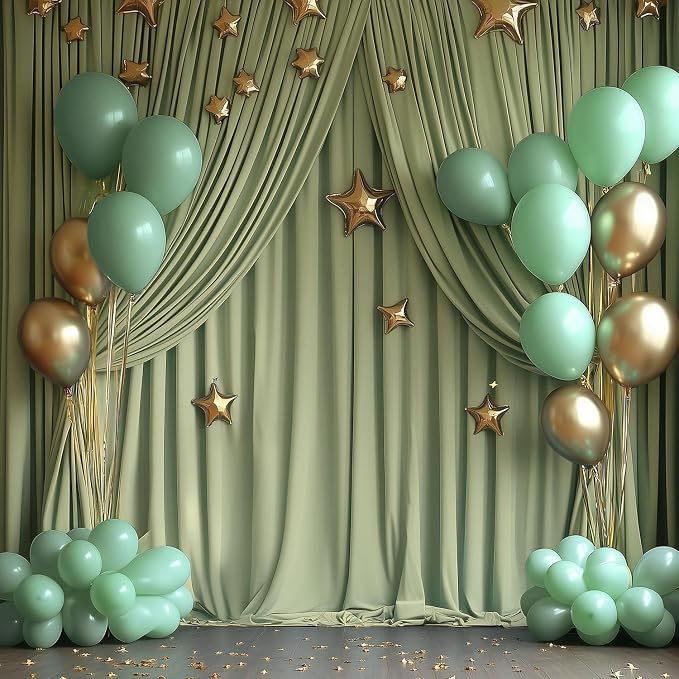 ESGOTBME 20x10ft Wrinkle Free Sage Green Backdrop Curtain for Parties Soft Fabric Drapes Wedding Curtain Backdrop for Birthday Party Decorations Background for Photography 5x10ft, 4 Panels