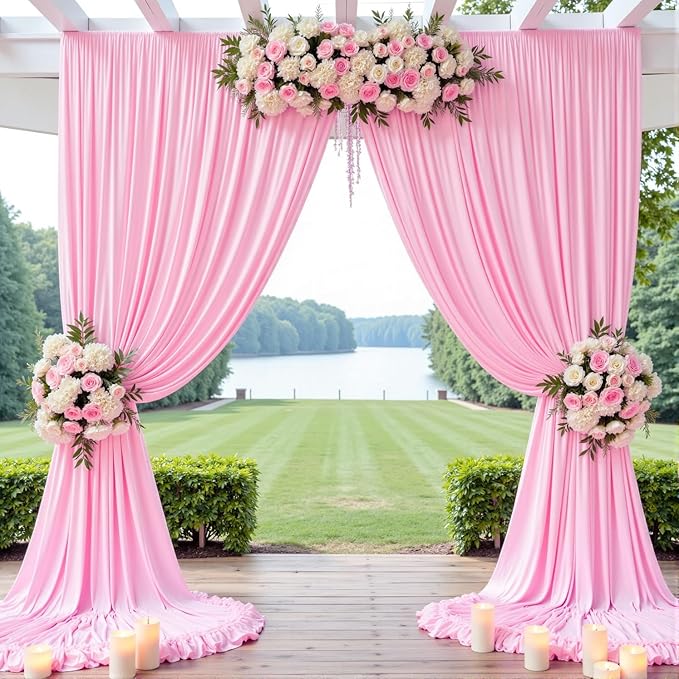10ft x 8ft Wrinkle Free Pink Backdrop Curtain Drapes, Thick Polyester Baby Pink Backdrop for Girls Birthday Wedding Party Background Baby Shower