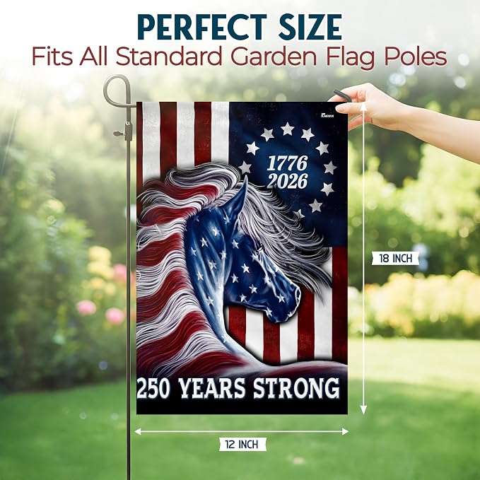 FLAGWIX American 250 Years Anniversary Horse Flag - Polyester Double-sided Garden Flags For Outside (11.5" x 17.5") - 4th of July Decorations for Home Yard Farm Garden Decor Banner