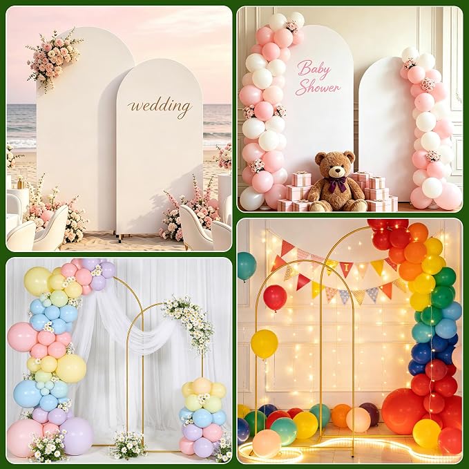 2 Pack Arch Backdrop Stand and Cover Set (7.2FT/6FT), Balloon Arch Stand, Metal Background Arch Stand, Backdrop Arch Frame, Wedding Arch for Backdrop (White Cover)