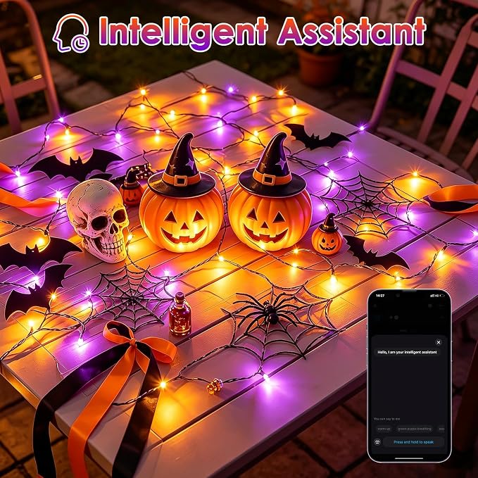 Smart Color Changing Fall Lights String 66 FT 200 LED Orange App Remote | Fall Decor, Orange Purple Halloween Lights,Music Syn, Multicolor and Modes, Custom Timer Settings, Indoor Outdoor Waterproof