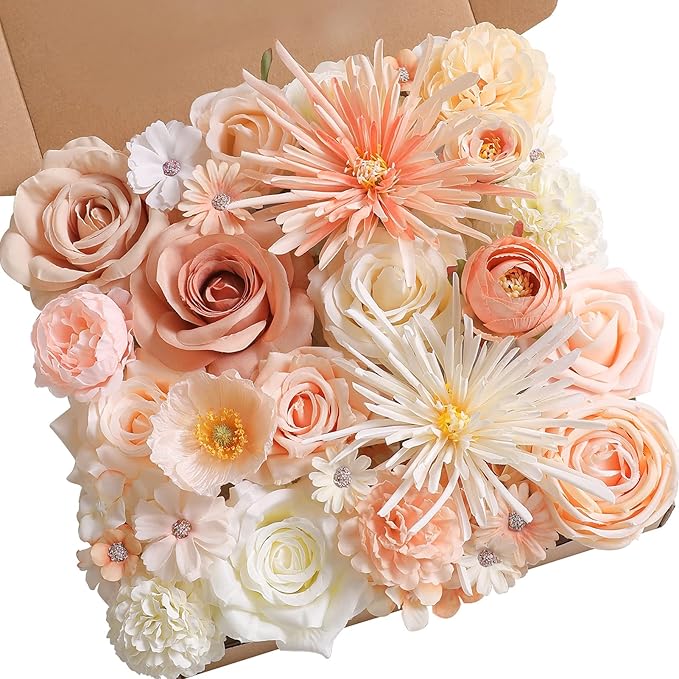 Serra Flora Artificial Flowers Combo Box Set Faux Flowers Bulk Flower Leaf with Stems Arrangements for DIY Wedding Bouquets Party Table Centerpieces Home Decorations Indoor Outdoor