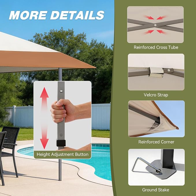 HYPER VENTURE 13x13ft Pop Up Canopy Tent with One Push Setup, Portable Outdoor Event Shelter with Rolling Carry Bag for Camping, Beach, Market, Patio (Brown)