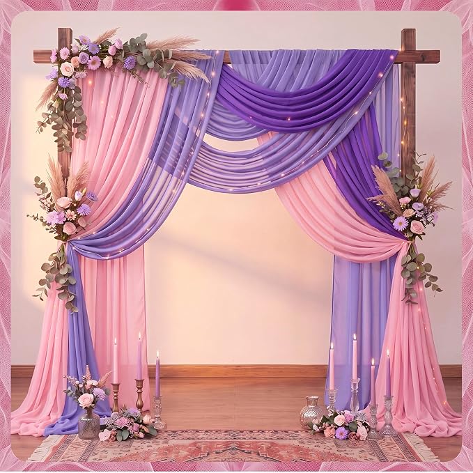 Boao 6 Pcs Pink and Purple Party Decorations Table Runner Cloth 10Ft Boho Sheer Rustic Fabric for Wedding Birthday Party Baby Bridal Shower Graduation Dawn Sunset Decor