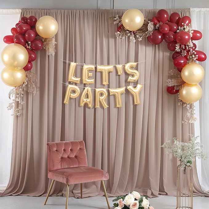 20ft x 10ft Taupe Backdrop Curtain Drapes, Wrinkle-Free Sheer Chiffon Fabric Photo Backdrop Panels for Wedding Arch Party Ceremony Stage Photo Backgrounds