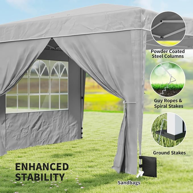Outsunny 10 x 10 ft Pop Up Canopy Tent with Sidewalls, UPF50+ Outdoor Portable Instant Canopy Shelter with Carry Bag, Sandbags, Adjustable Height for Parties, Events, Camping, Light Gray