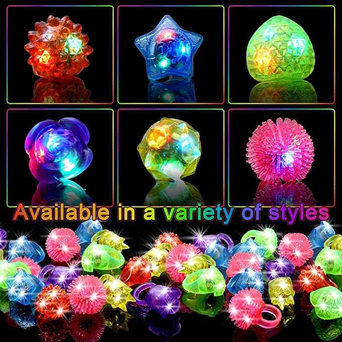 Party Favors 150 Pcs Light Up Rings, Glow In The Dark Party Supplies, 6 Style Flashing Glow In The Dark Rings for Adults & Kids, LED Ring for Birthday Party Favors, Concert, Raves, Halloween,Christmas