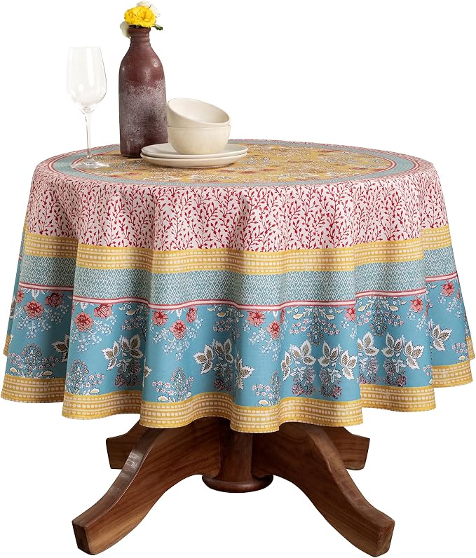 Maison d' Hermine Table Cloth Round Table 100% Cotton 63 Round Inches Tablecloth Reusable Decorative for Dining Kitchen Room Farmhouse Party Home Hotel Restaurant Spring Summer - Marquise