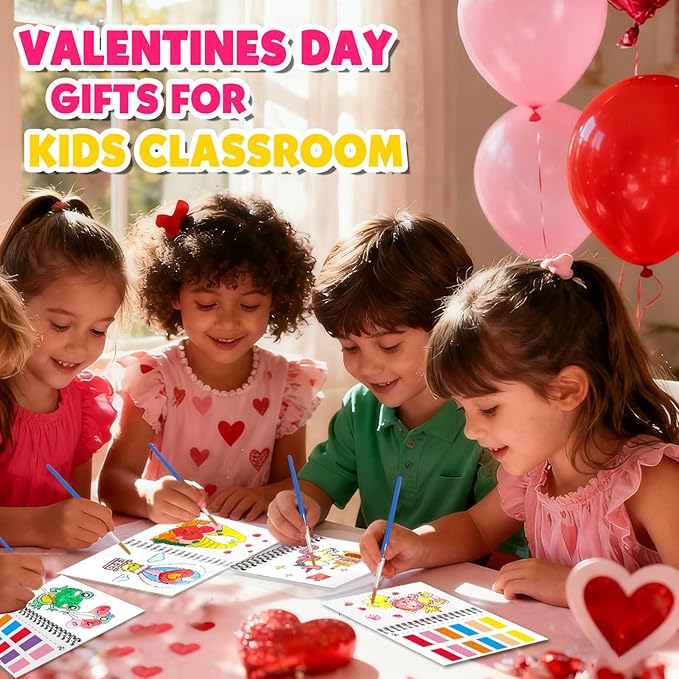 ZMLM 24 Water Coloring Books for Kids Party Favors - Bulk Mini Coloring Books for Kids Ages 4-8,Small Birthday Goodie Bag Stuffers School Teacher Return Gift Art Crafts Classroom Prizes (Valentines)