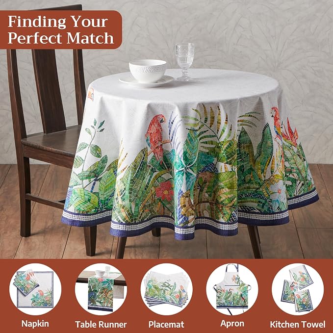 Maison d'Hermine Premium Table Cloth Round Table 100% Cotton 70 Inches Tablecloth Reusable Decorative Everyday Use for Dining Room, Farmhouse, Home, Party, Festive & Wedding - Mosaic