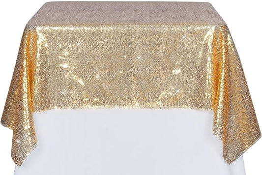 PartyDelight Sequin Tablecloth Light Gold Square Table Cloth 50"x 50" for Wedding Party Birthday Bridal Baby Shower Other Events Decorations