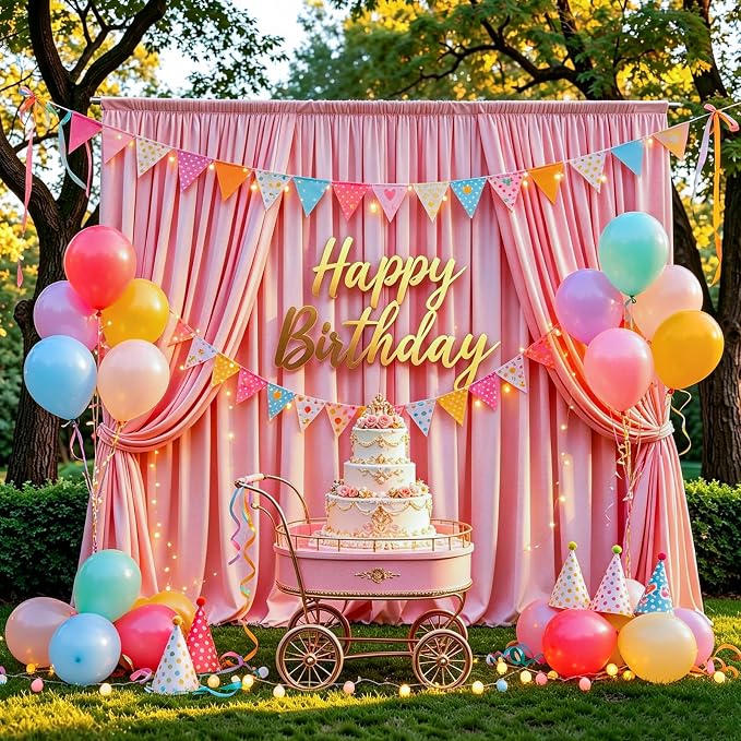 Gallety Pink Backdrop Curtain for Wedding, Photo Backdrop Curtain for Bridal Shower Decorations - 10FT x 10FT Pink Backdrops Fabric with Rod Pockets for Celebration,Birthday,Girls' Theme Parties
