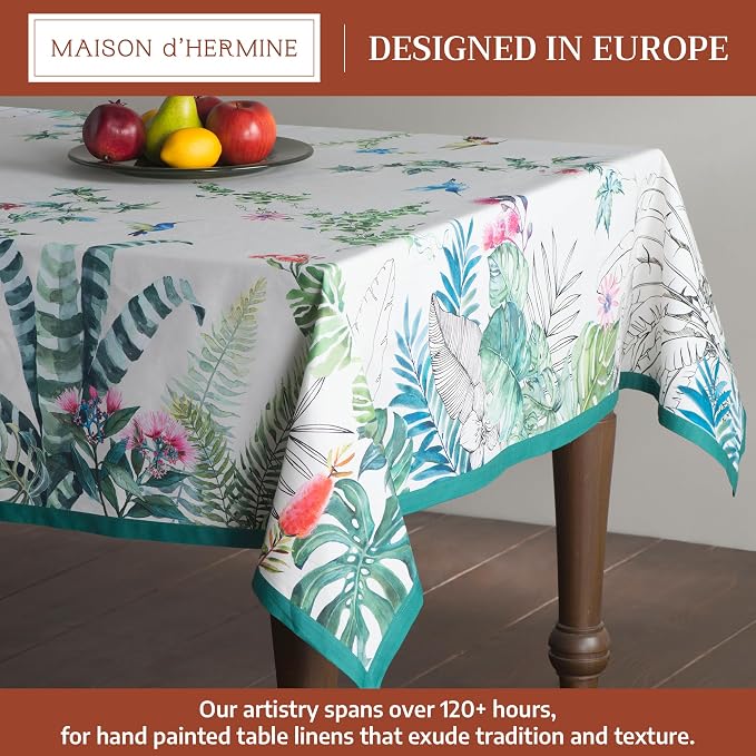 Maison d' Hermine Table Cloth Rectangle Table 100% Cotton 60 x 108 Inches Tablecloth Reusable Decorative for Dining Kitchen Room Farmhouse Party Home Hotel Restaurant Spring Summer - Tropiques