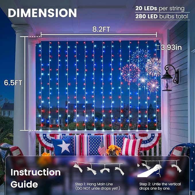 HEYFUNi Smart RGB-IC Curtain Lights Plug in App Control, 8.2x6.6ft 280 LED | Waterfall Lights with Music Sync, Warm White & Color Changing Curtain Lights with 2.4G Remote, DIY Modes for Bedroom Party