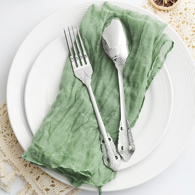 60 Pack Sage Green Cheesecloth Napkins Washable 21x21 Inches Sage Green Cloth Napkins Set of 60 Dinner Table Napkins for Wedding Bridal Baby Shower Rustic Boho Cotton Gauze Summer Party Table Decor