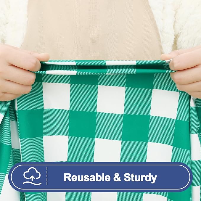 Smiry Picnic Table Cloth 4 Pack, Waterproof Elastic Fitted Tablecloths for 6FT Rectangle Tables, Washable Polyester Buffalo Plaid Tablecloth for Camping, Dining & Outdoor (Green & White, 30" x 72")