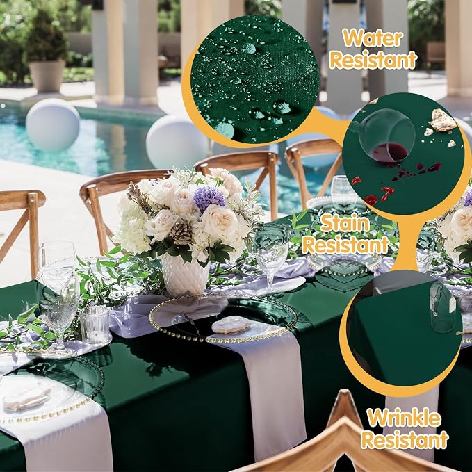 BRILLMAX 6 Pack Hunter Green Tablecloths 60 x 126 Inch for 8ft Rectangle Tables - 150 GSM Polyester Fabric, 15" Standard Drop, Water, Stain & Wrinkle Resistant Cloth Cover for Wedding Dining Buffet