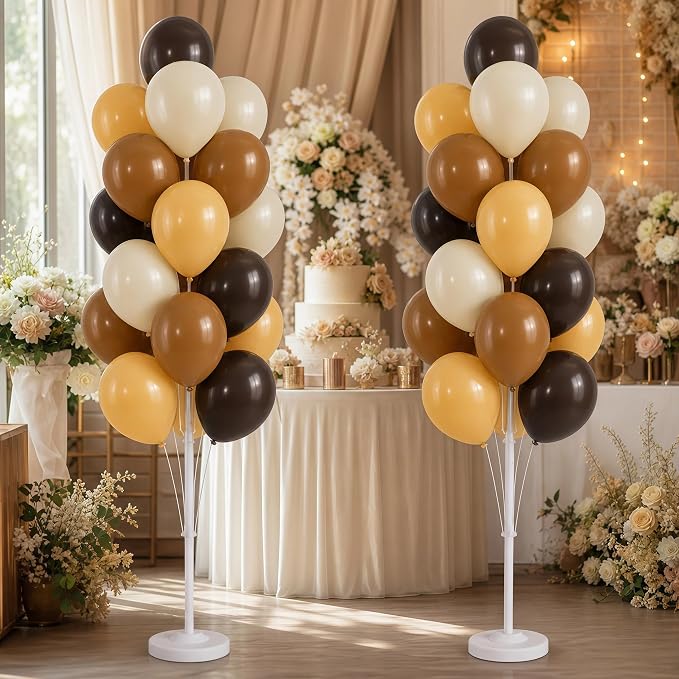 Hiins Balloon Column Kit Set of 2 With Balloons Included - with Base,Pole,Balloon Tower Backdrop Decoration for Wedding, Baby Shower,Birthday Party,Bachelorette Parties (3xChocolate Brown)