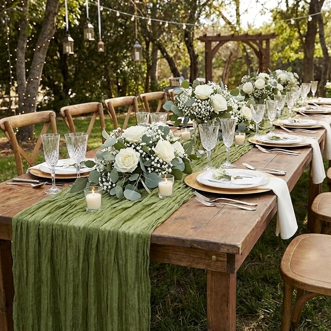 3 Pack Olive Green Cheesecloth Table Runner 120 Inch 10FT Cheese Cloth Runners for Spring Holiday, Baby Shower, Jungle Theme Party