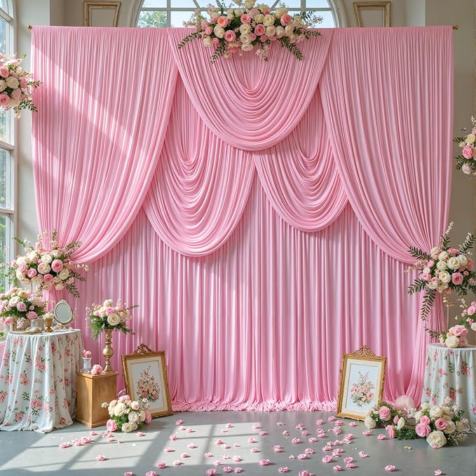 20 x 10ft Pink Backdrop Curtains, Baby Pink Wrinkle Free Draping Fabric Wedding Birthday Baby Bridal Shower Graduation Party Drapes for Backdrop Photography Photo Booth Background Decoration