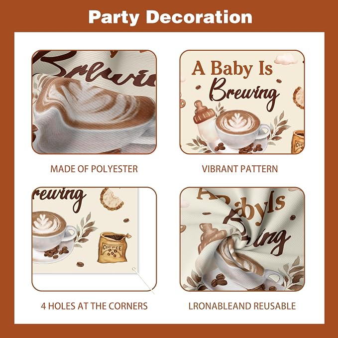 A Baby Is Brewing Baby Shower Decorations - Coffee Theme Party Supplies Include Balloon Garland Arch, Backdrop, Tablecloth, 4 Boxes, Cake Toppers - Neutral Brown Latte Decor