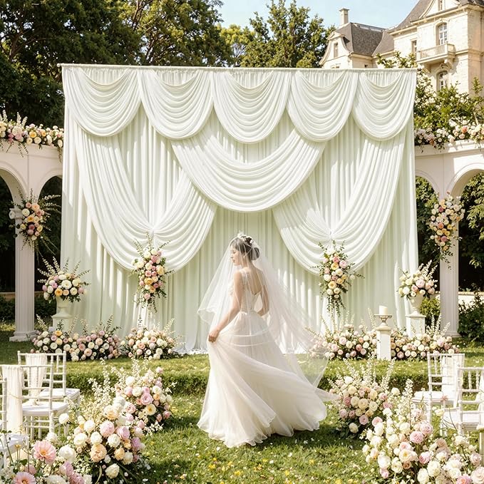 20ftx12ft Wrinkle Free Ivory Backdrop Curtain, 4 Panels 12FT Height Ivory Wedding Backdrop Drapes, Silky Polyester Back Drop Cloth for Birthday Photography Background Party Backdrop Draping