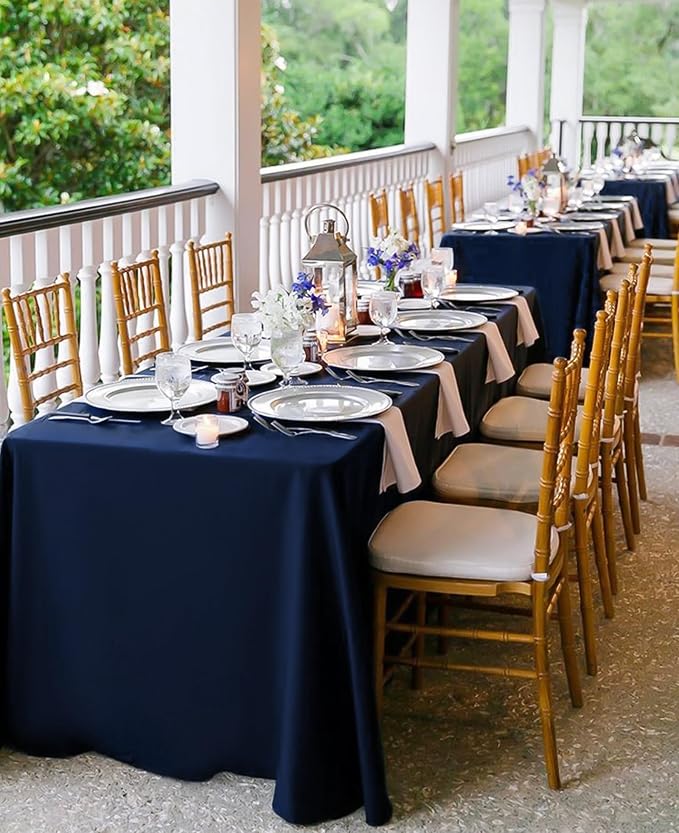 fani 10 Pack 60 x 126 Inch Tablecloth, Navy Blue Tablecloth for 8 Feet Rectangle Tables, Stain and Wrinkle Resistant Washable Fabric Table Cloth for Wedding Party Dining Table Buffet Parties Camping