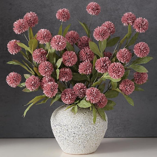VIERENA 12 Pcs Faux Silk Pompon Mum Artificial Flowers for Vase -27", Bulk Fake Chrysanth Branches with Stems for DIY Bouquet Centerpieces Wedding Fillers Arrangements Shower Decorations (Warm Pink)