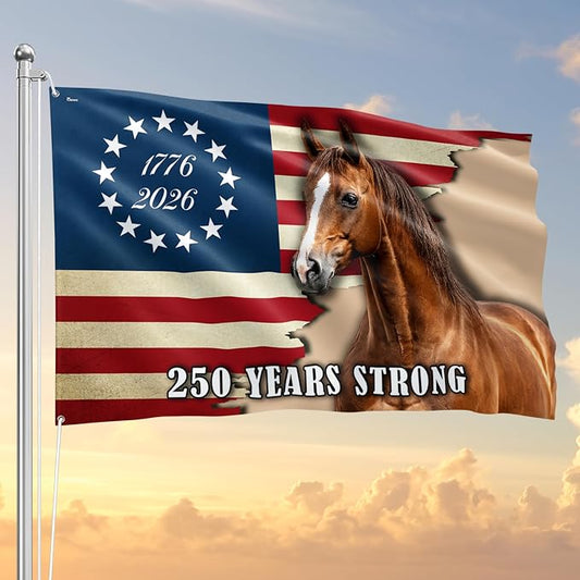 FLAGWIX American 250 Years Anniversary Horse Flag - Polyester Double-sided Yard Flags For Outside Grommet Flag, 3x5 ft - 4th of July Decorations for Home Yard Garden Decor Banner, Gifts For Men Women