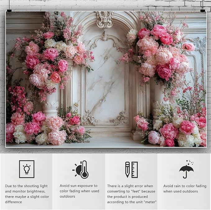 YongFoto European Relief Marble Archway Wall 20x10ft Blooming Rose Flower Elegant Romantic Photography Background Bday Bridal Shower Wedding Party Banner Portrait Photoshoot Wallpaper Photo Booth