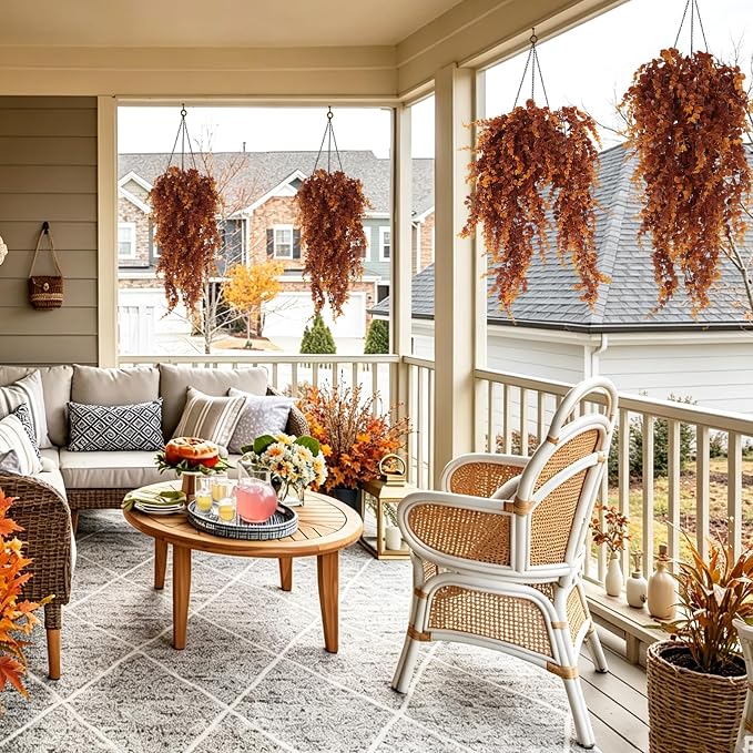 RECUTMS 3Pcs 31.5" Artificial Monkey Hanging Plants Fake Hanging Vine Plant | UV Resistant,Fake Brown Vine,Faux Eucalyptus Leaves Greenery for Fall Wall Garden Porch Outdoor Wedding Courtyard Decoration