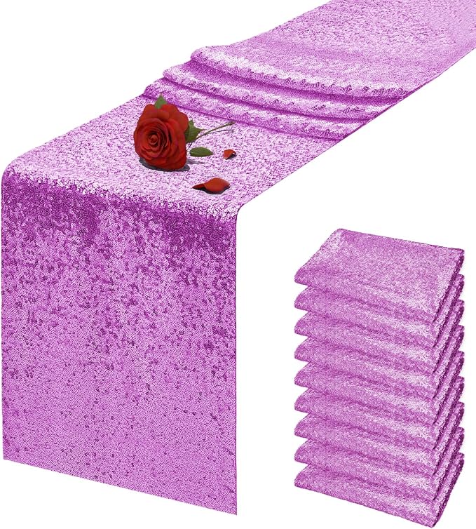 10 Packs 12 x 72 inches Lavender Sequin Table Runner, Glitter Runner for Birthday Party Supplies Wedding Holiday Celebration Baby Shower Engagement Anniversary Decor