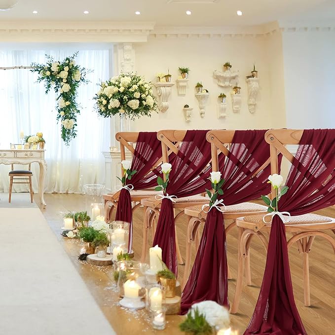 Burgundy Chiffon Table Runners 10 Pieces 14x120 Inches Sheer Table Runner for Weddings Baby Shower Birthday Party Table Top Decoration