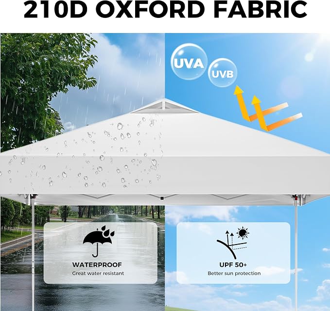 10x10 Pop Up Canopy One Push Setup Portable Heavy Duty Outdoor Beach Tent with 3 Heights & 4 Sandbags Sun Shade with Rolling Bag for Events Parties Camping, White