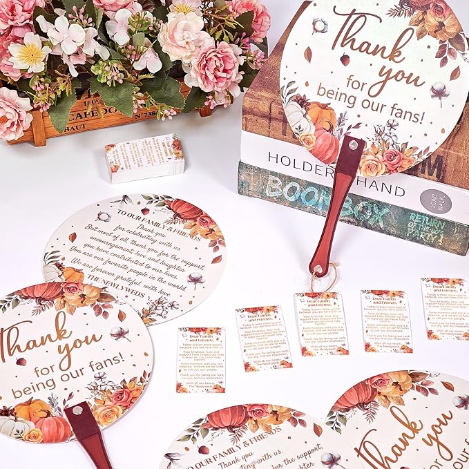 Cinrobiye 100 Sets Wedding Hand Fans Bulk for Guests, Handheld Fans with Thank You Cards, Outdoor Bridal Shower Favors